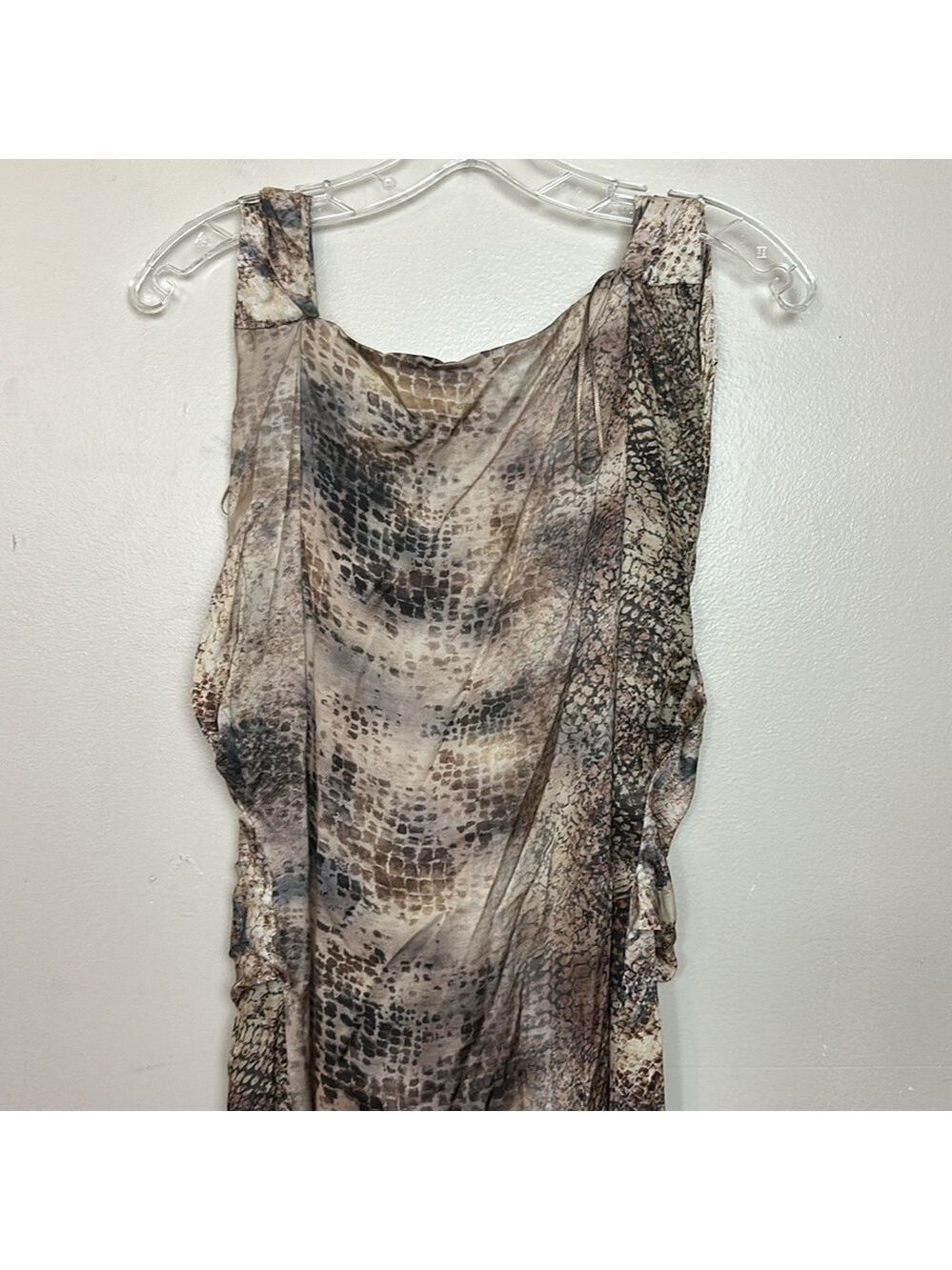 Zara Sleeveless Snake Print Satin Draped Low Back Midi Summer Dress - Picture 12 of 15